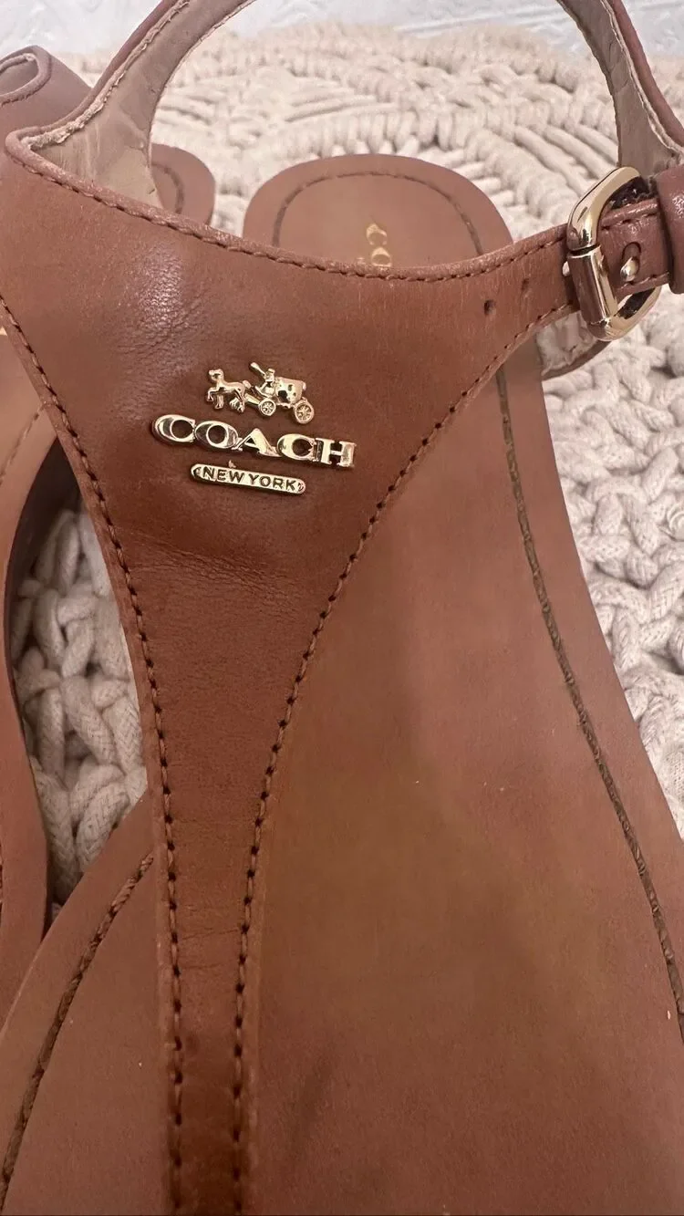 Coach Tan Leather Thong Sandals With Back Strap Size 7